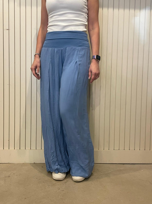 Sugarbabe Pale Denim Sky Jersey Waist Wide Leg Trousers