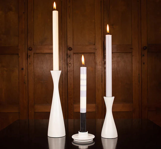 BCS Tall Pearl  White Wooden Candle Holder