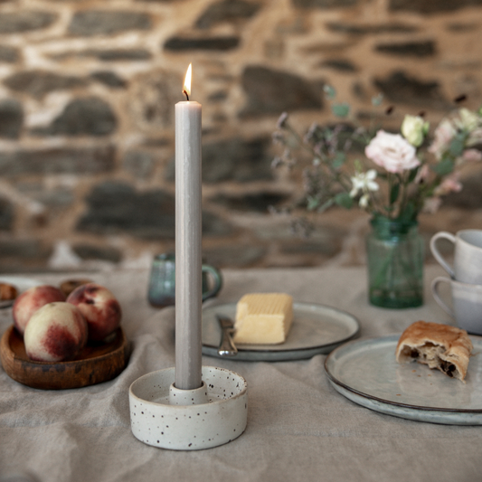 St Eval White Speckle 7/8” Candle Holder