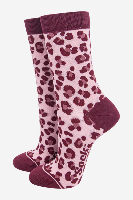 Women's Bamboo Socks - Light Pink/Berry, Leopard