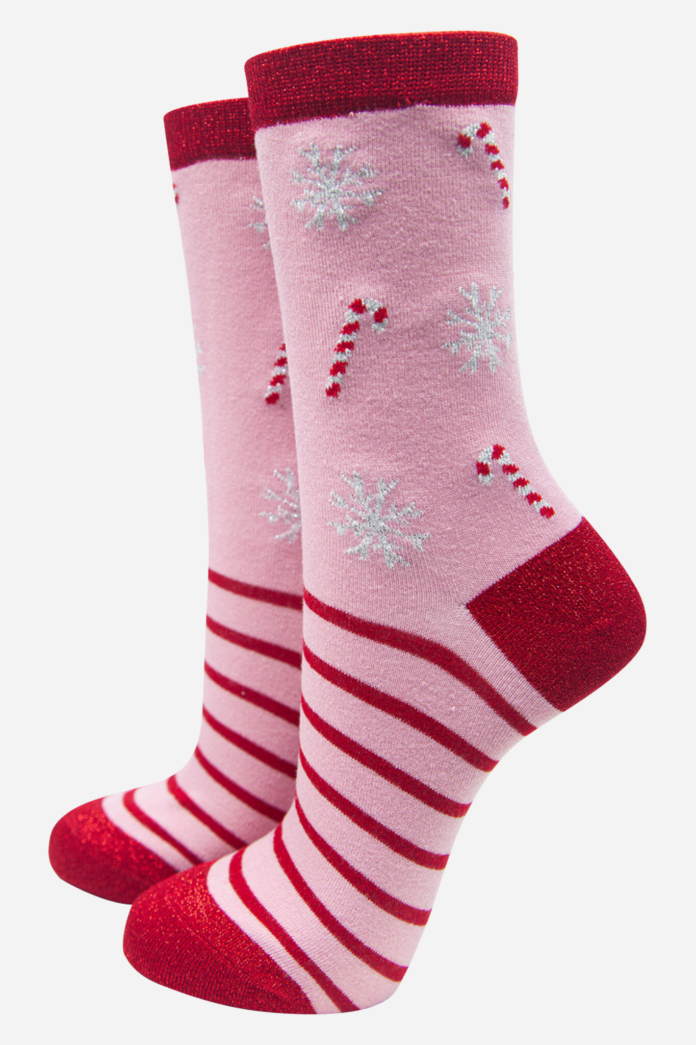 Women's Bamboo Socks - Pink/Red, Candy Cane Stripe