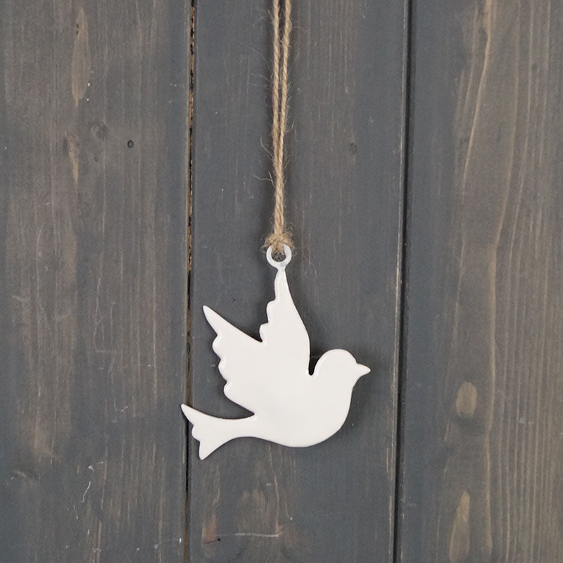 White Enamel Hanging Dove 8cm