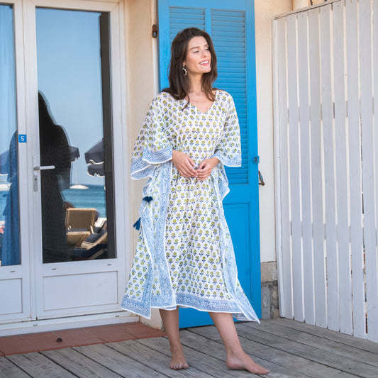 Zen Ethic Grace Long Kaftan in Blue