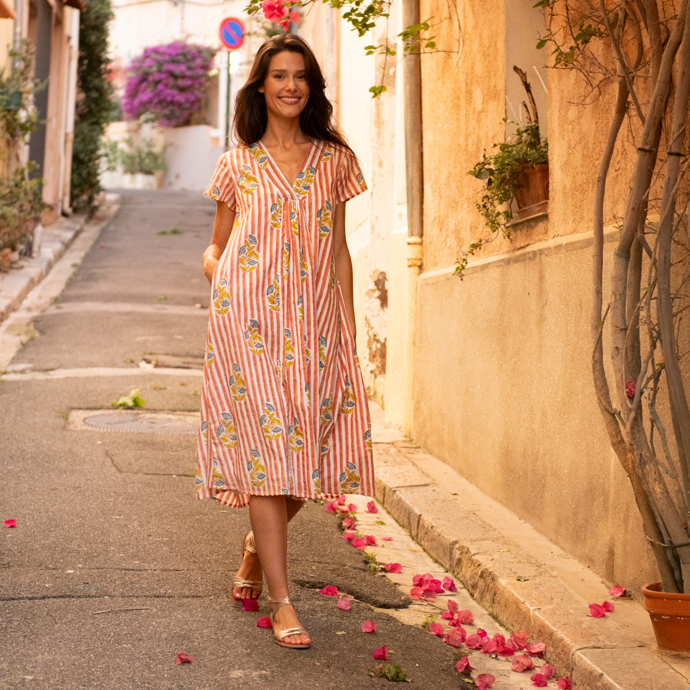 Zen Ethnic Beaulieu long Irissou Dress in Peach Orange