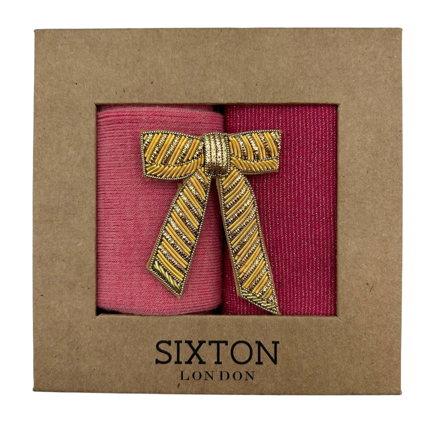 Sixton London - Pink Barcelona and Tokyo sock box duo  with bow brooch