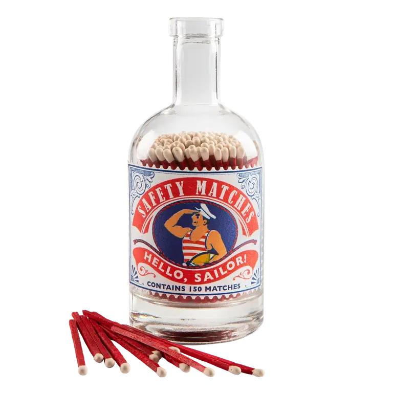 Archivist | UK - Hello Sailor Match Bottle | Glass Bottle - Safety Matches
