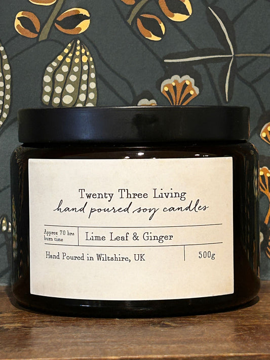 Hand Poured Soy Candle Lime Leaf & Ginger 3 wicks 500g