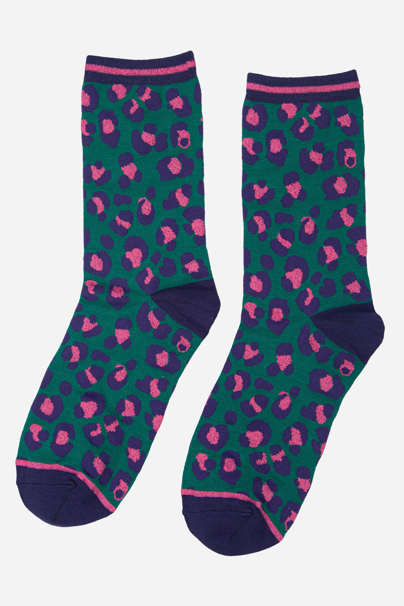 Women's Bamboo Socks Leopard Print Ankle Socks Green Pink