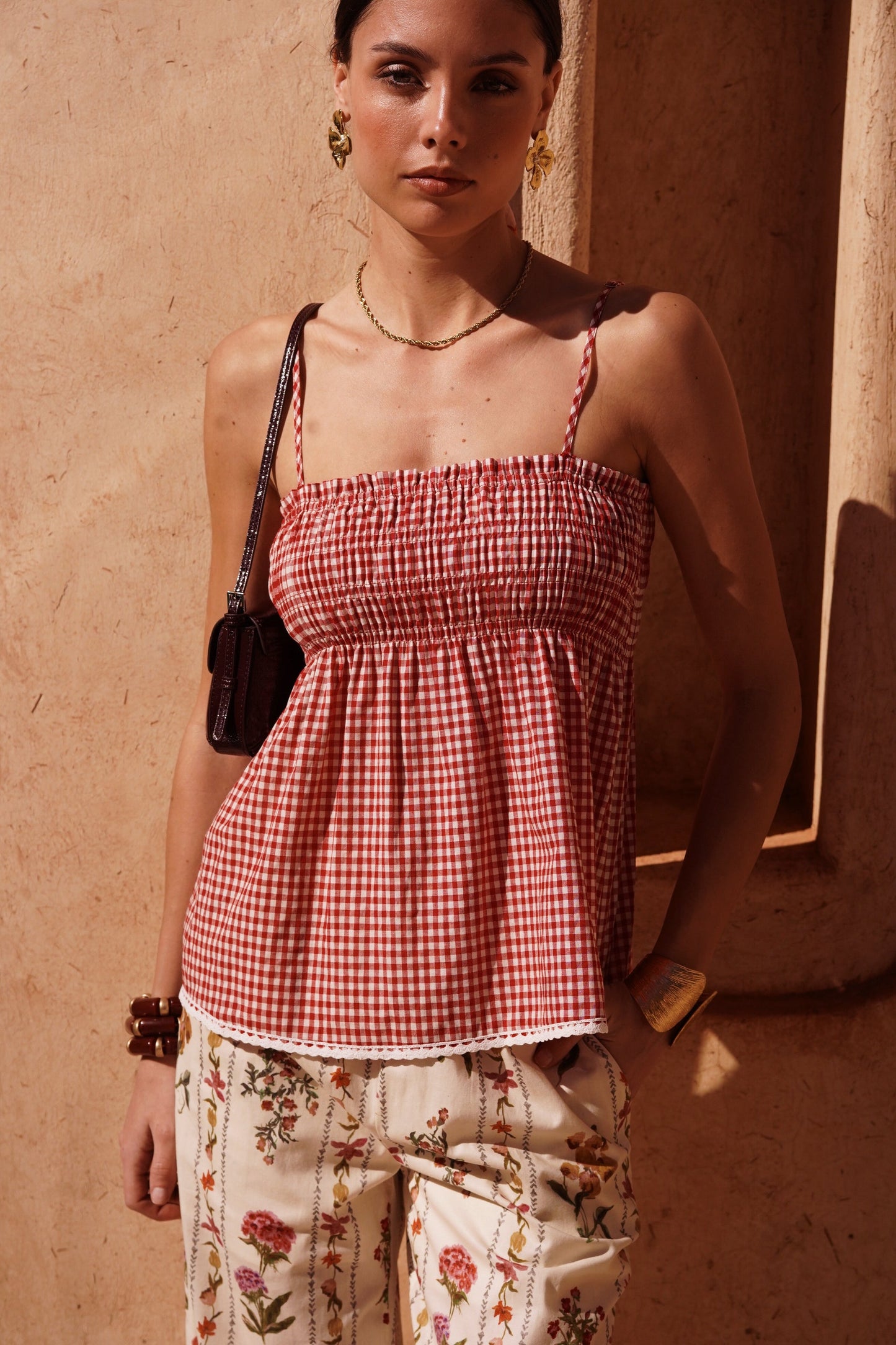 Dalila Gingham Top in Red Gingham