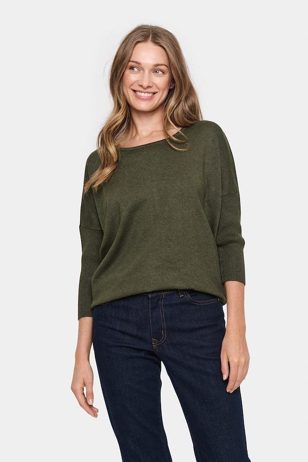 Saint Tropez Mila Roundneck Pullover in Army Green Melenge