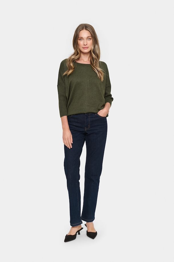 Saint Tropez Mila Roundneck Pullover in Army Green Melenge