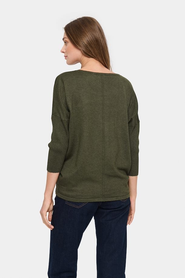 Saint Tropez Mila Roundneck Pullover in Army Green Melenge