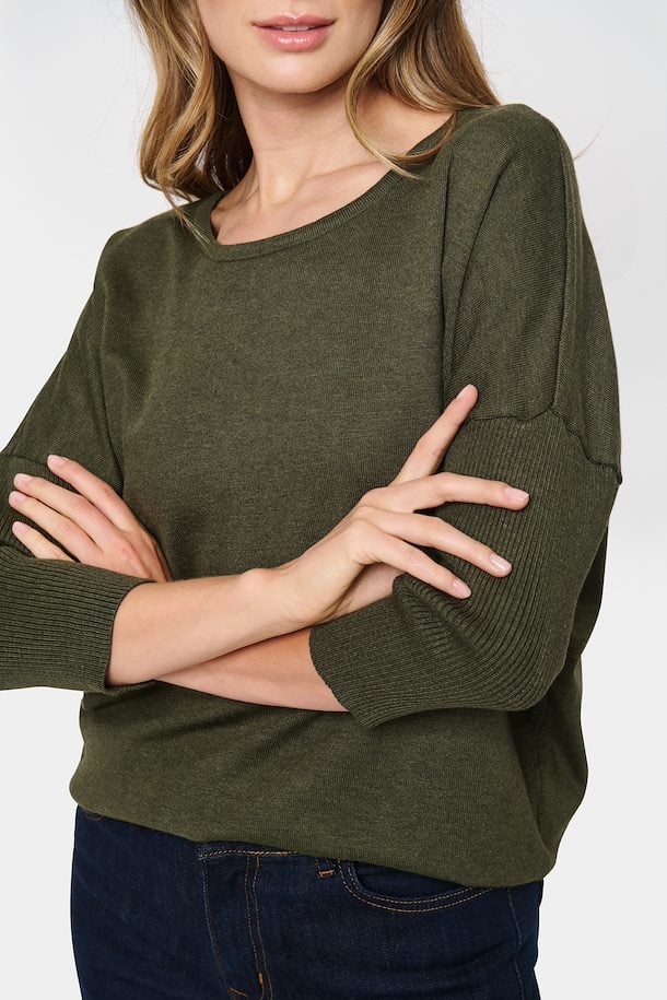 Saint Tropez Mila Roundneck Pullover in Army Green Melenge