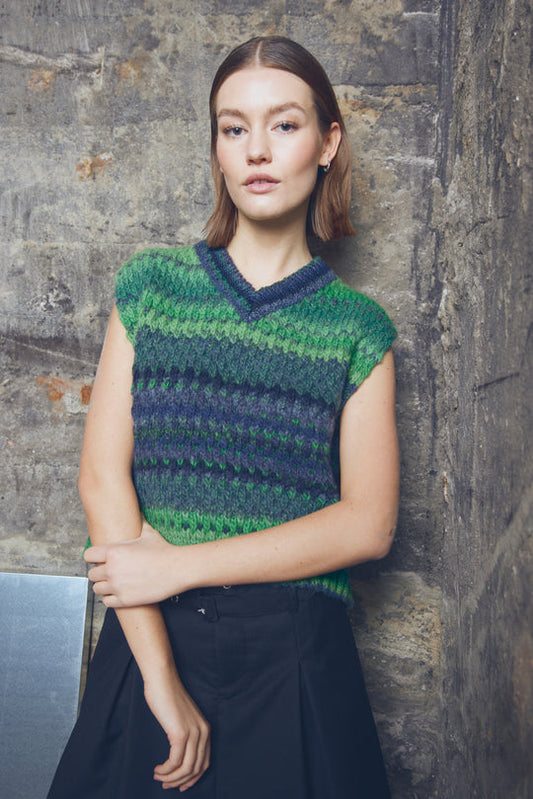 Noella Gio Knit Vest in Green Mix stripe