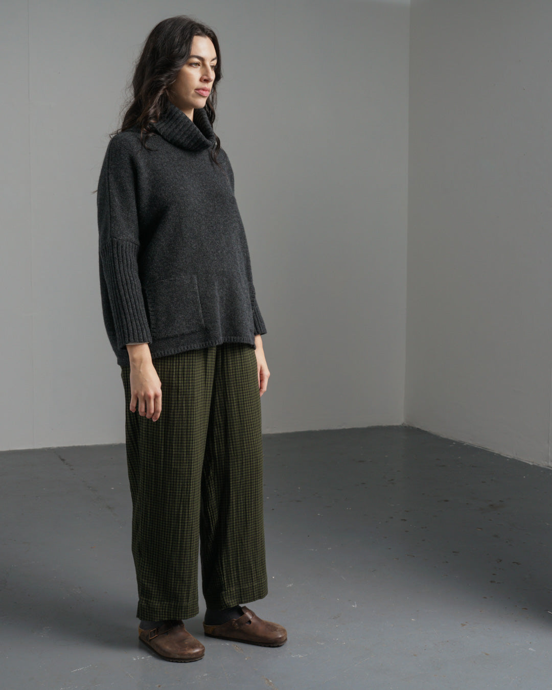 Bibico Orla Casual Trousers in Olive Check