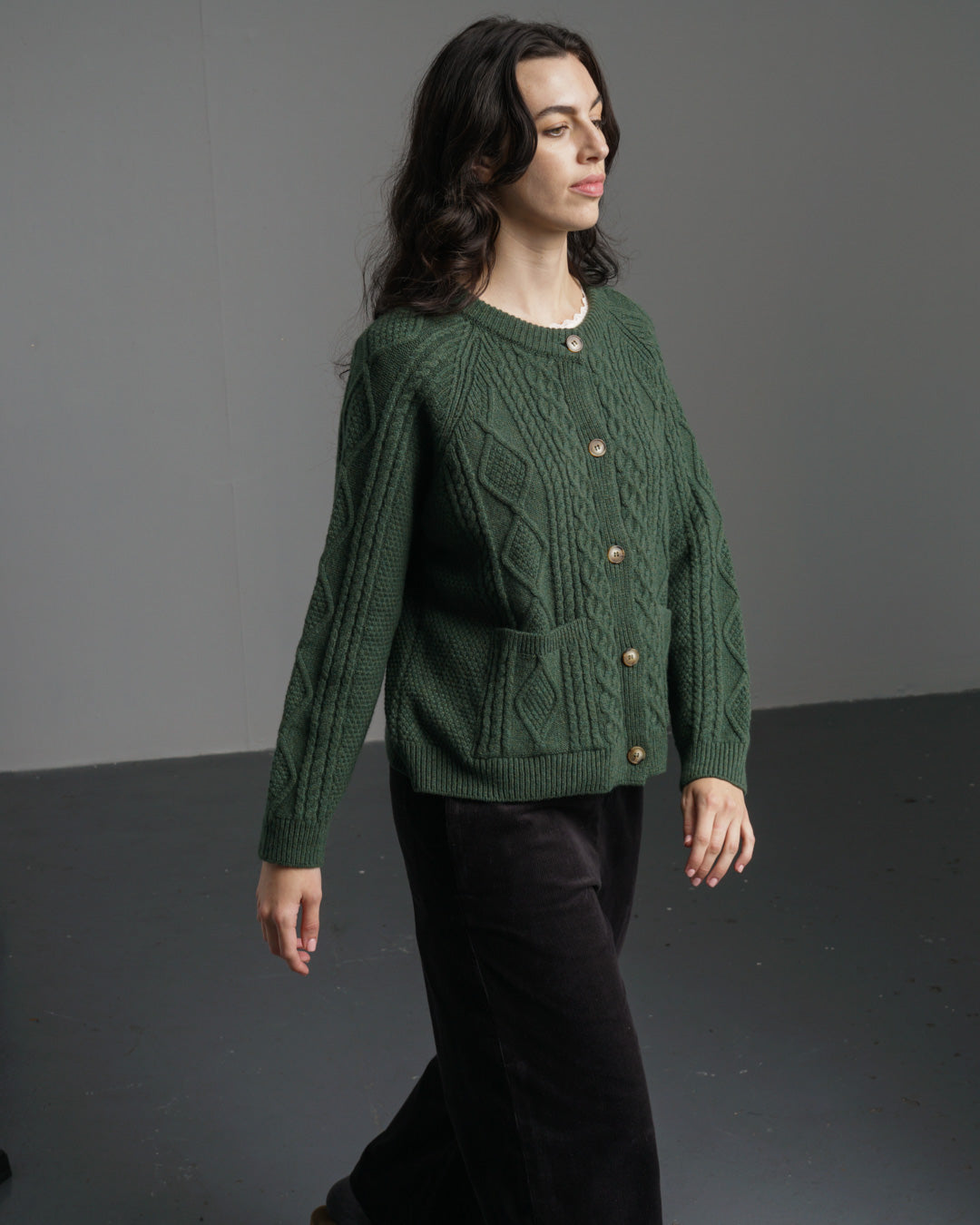 Bibico Derby Aran Cardigan in Rosemary
