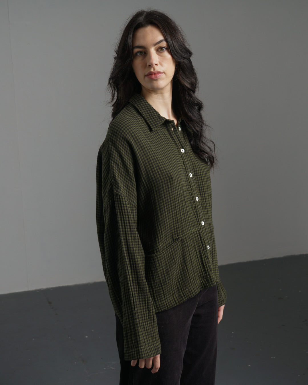 Bibico Anya Relaxed Blouse in Olive Check