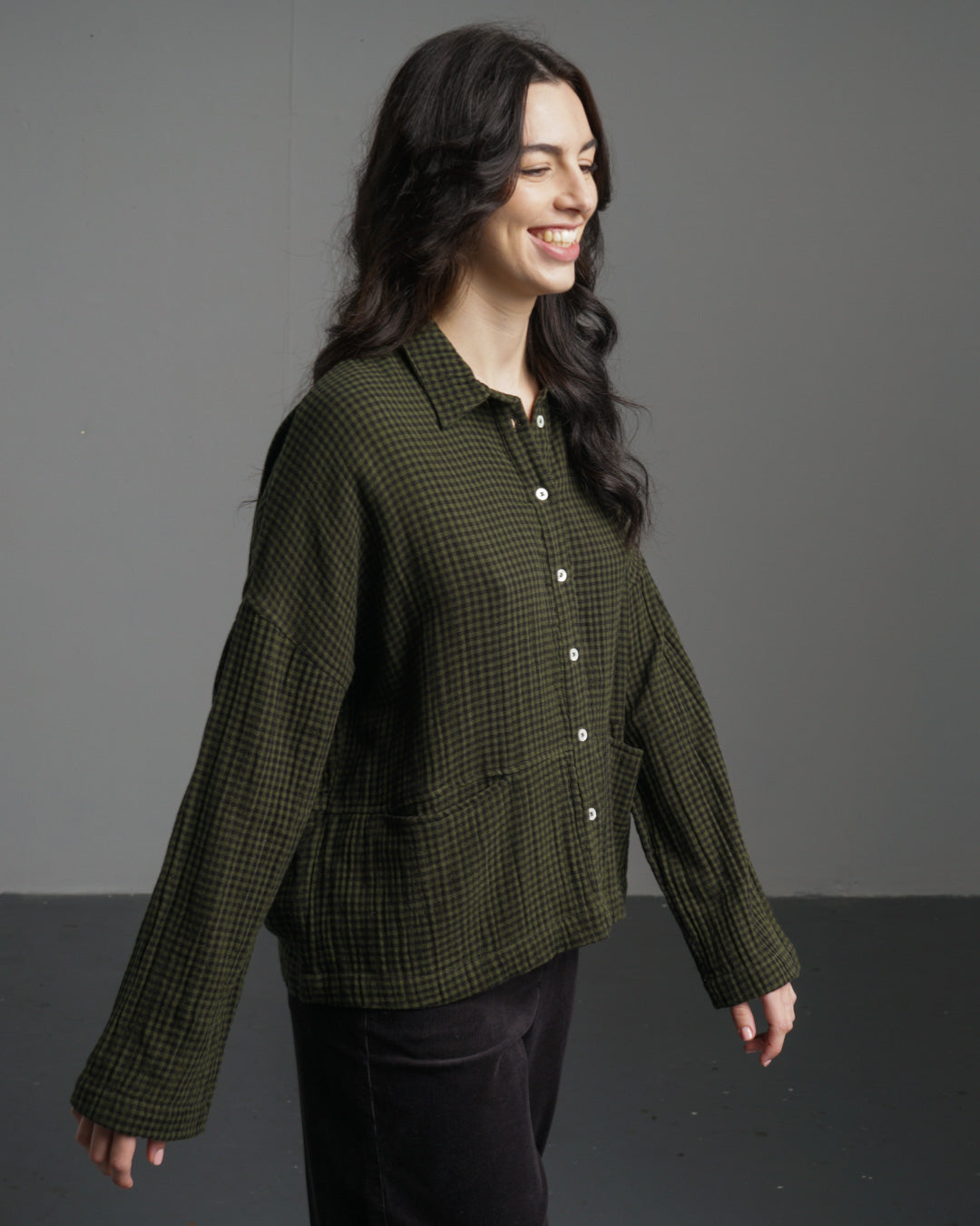 Bibico Anya Relaxed Blouse in Olive Check