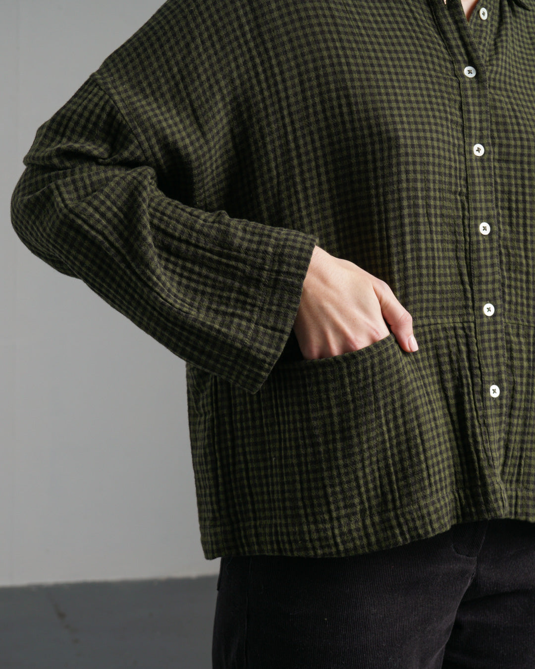 Bibico Anya Relaxed Blouse in Olive Check