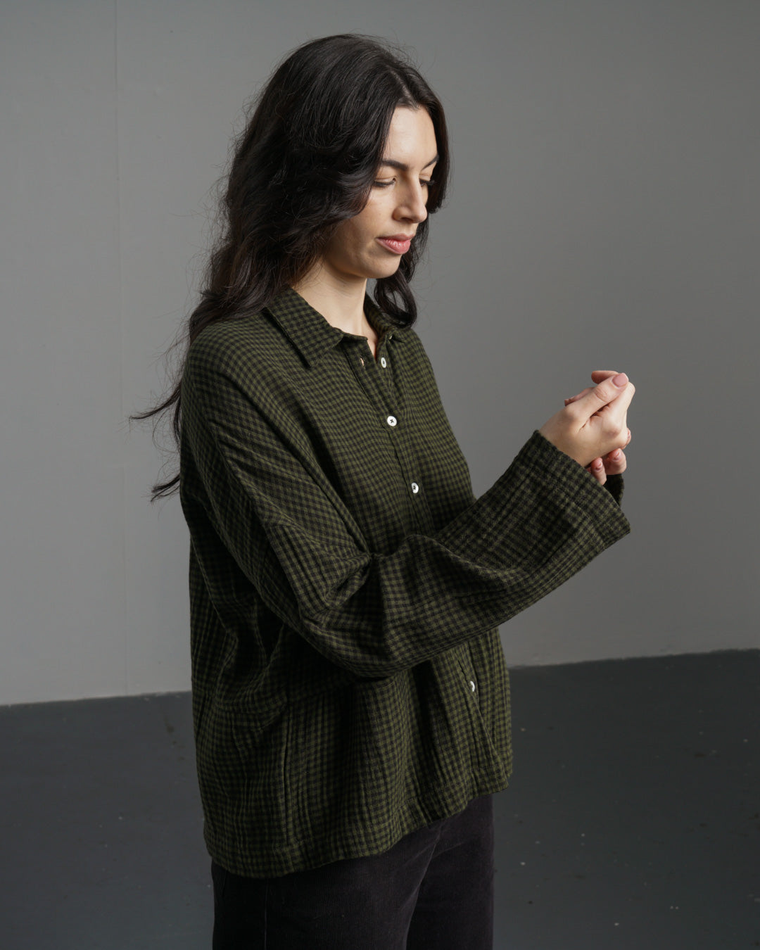 Bibico Anya Relaxed Blouse in Olive Check