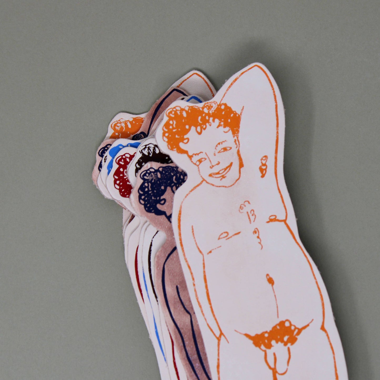 Relaxed Nude Hand Painted Leather Bookmark: Woman