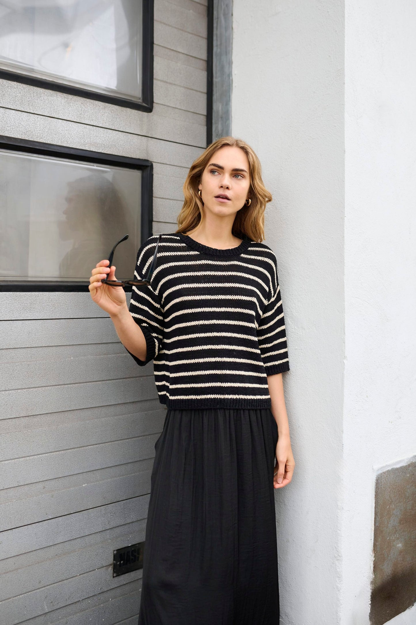 KAFFE Ysabel Knit Pullover in Black / Antique White