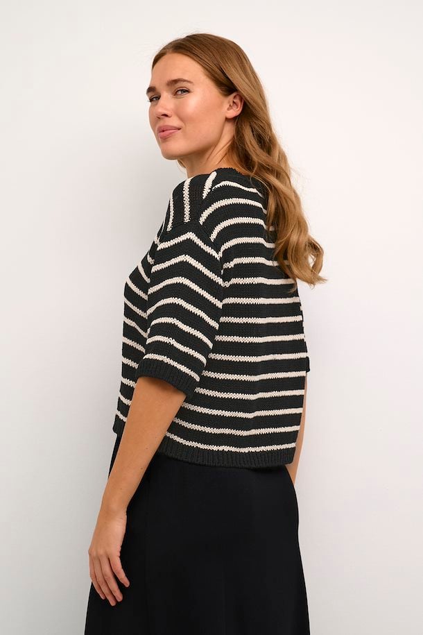 KAFFE Ysabel Knit Pullover in Black / Antique White