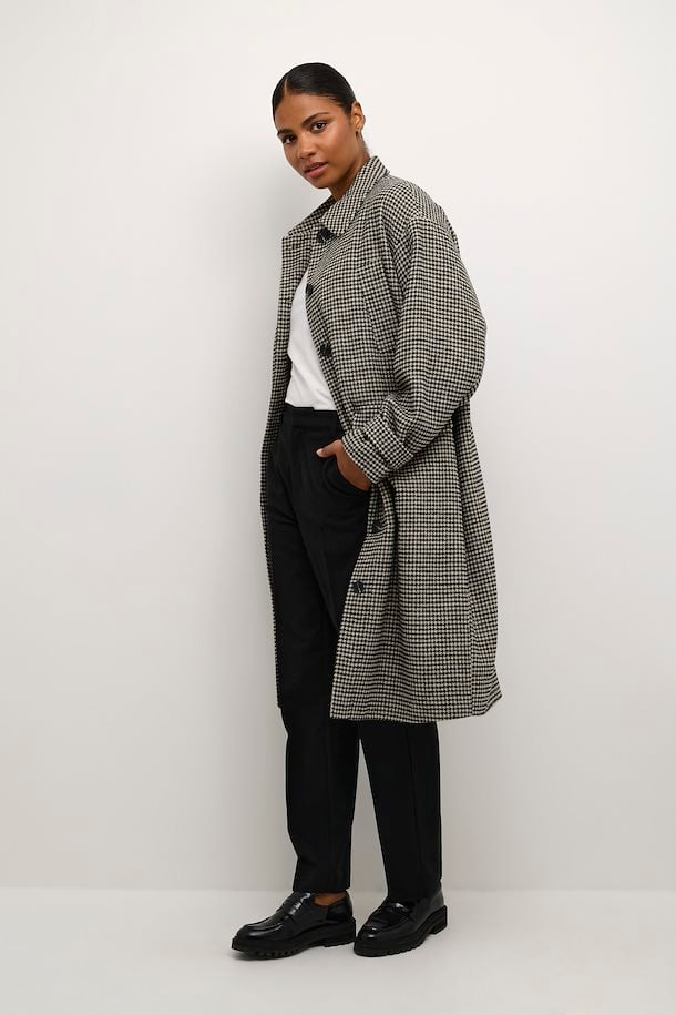 Black and Beige Mini Check Gerly Coat from KAFFE