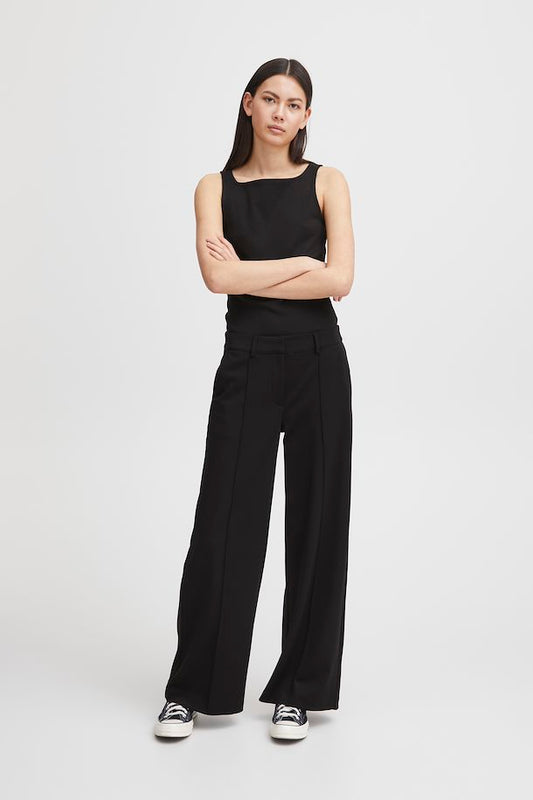 Ichi Katie long length office pants with front crease in Black