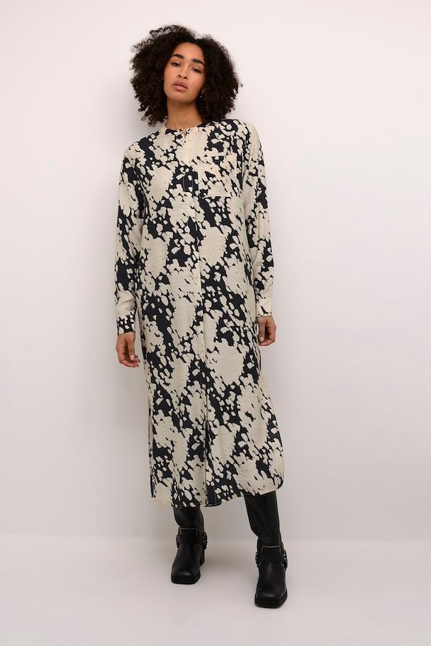 Kaffe Louise Shirt Dress in Black/Sand Graphic Cloud