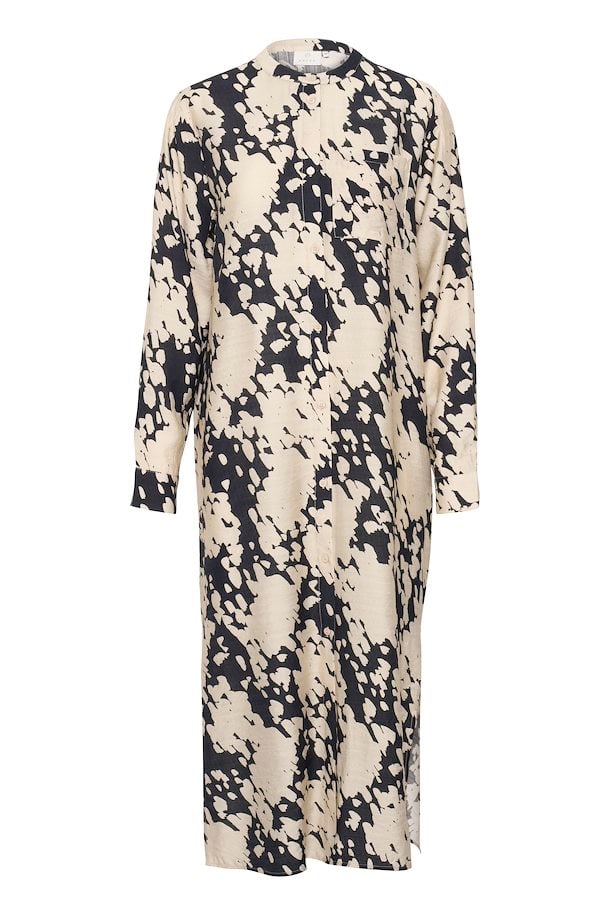 Kaffe Louise Shirt Dress in Black/Sand Graphic Cloud