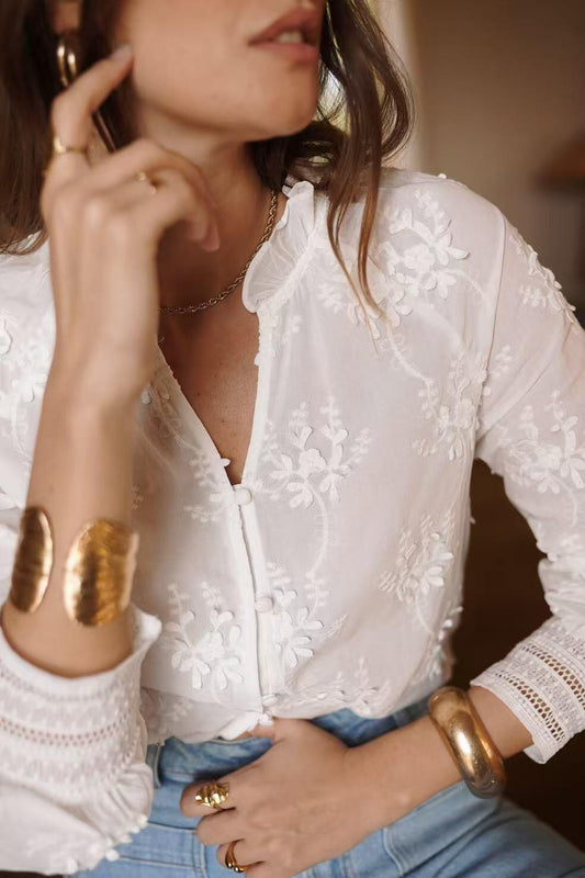 Rebecca Embroidered Blouse in White