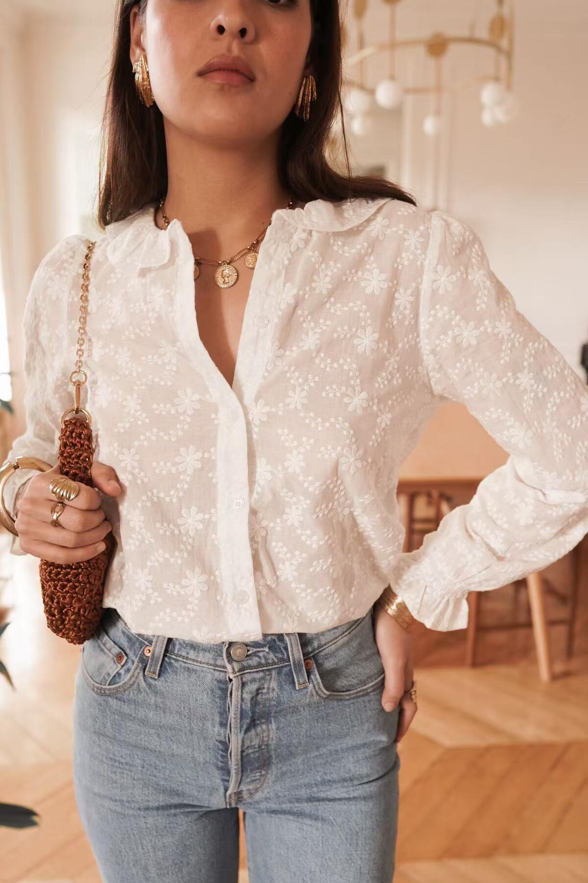 Emily Embroidered Blouse in White
