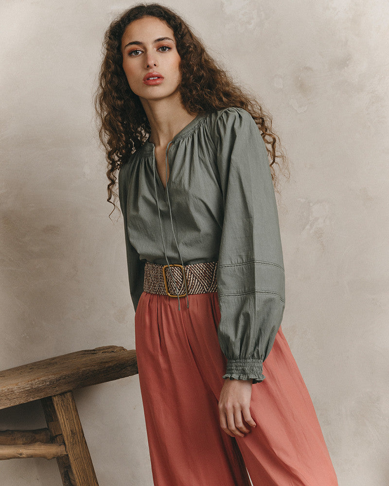 Grace & Mila Janice Cotton Blouse in Khaki