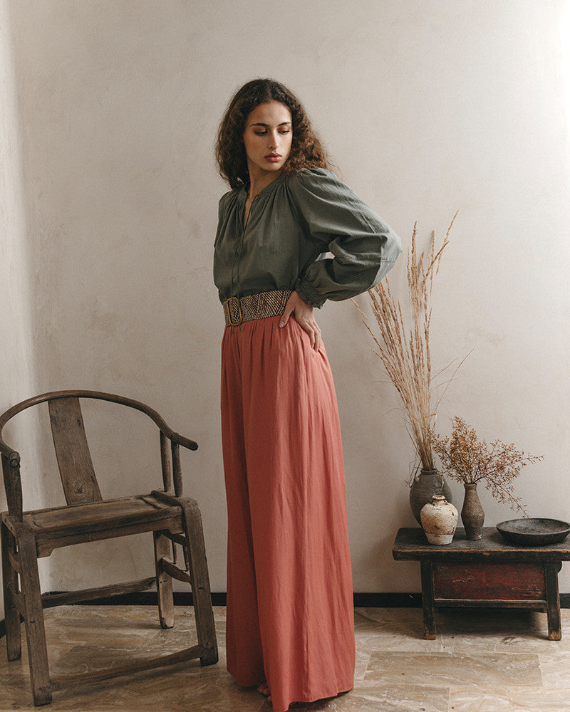 Grace & Mila Janice Cotton Blouse in Khaki