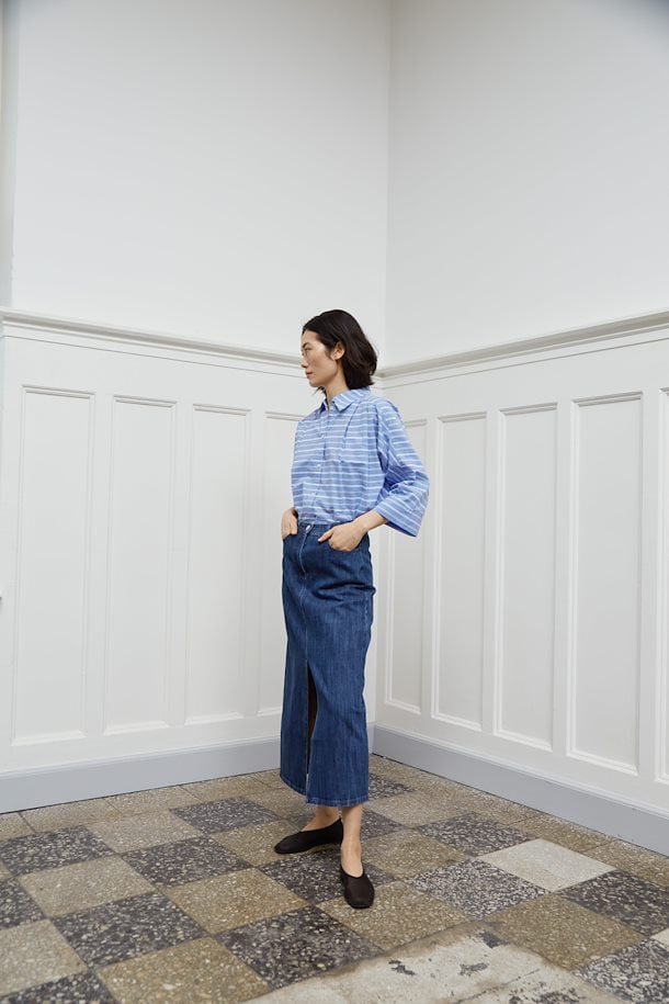 Soaked in Luxury Merona Shirt in Blue & White Stripe