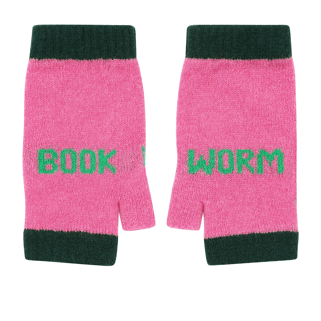 Black & Beech Book worm Mittens in Bubblegum & Kelly Green 