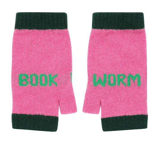 Black & Beech Book worm Mittens in Bubblegum & Kelly Green 