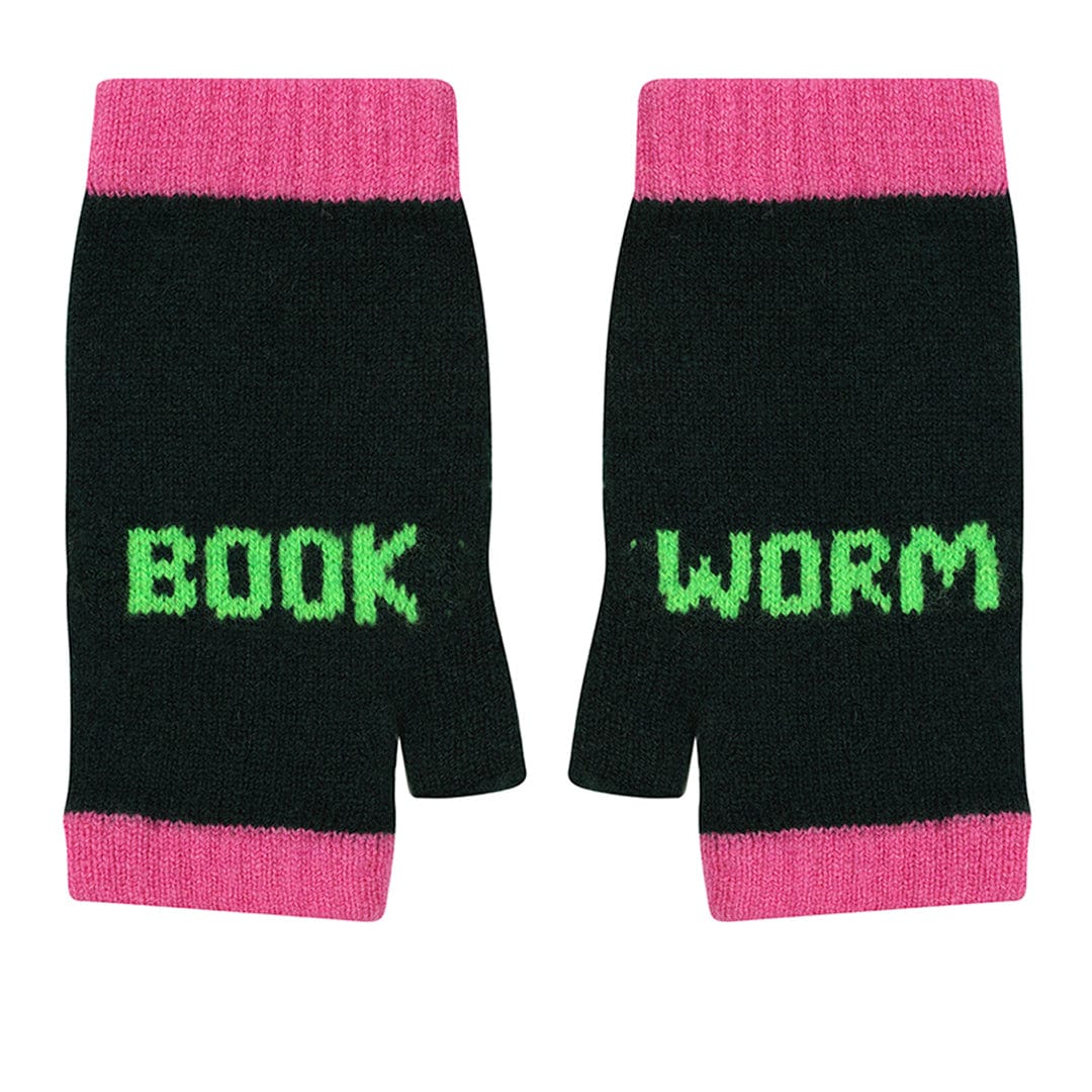 Black & Beech Book Worm Mittens in Forest Green & Neon Green