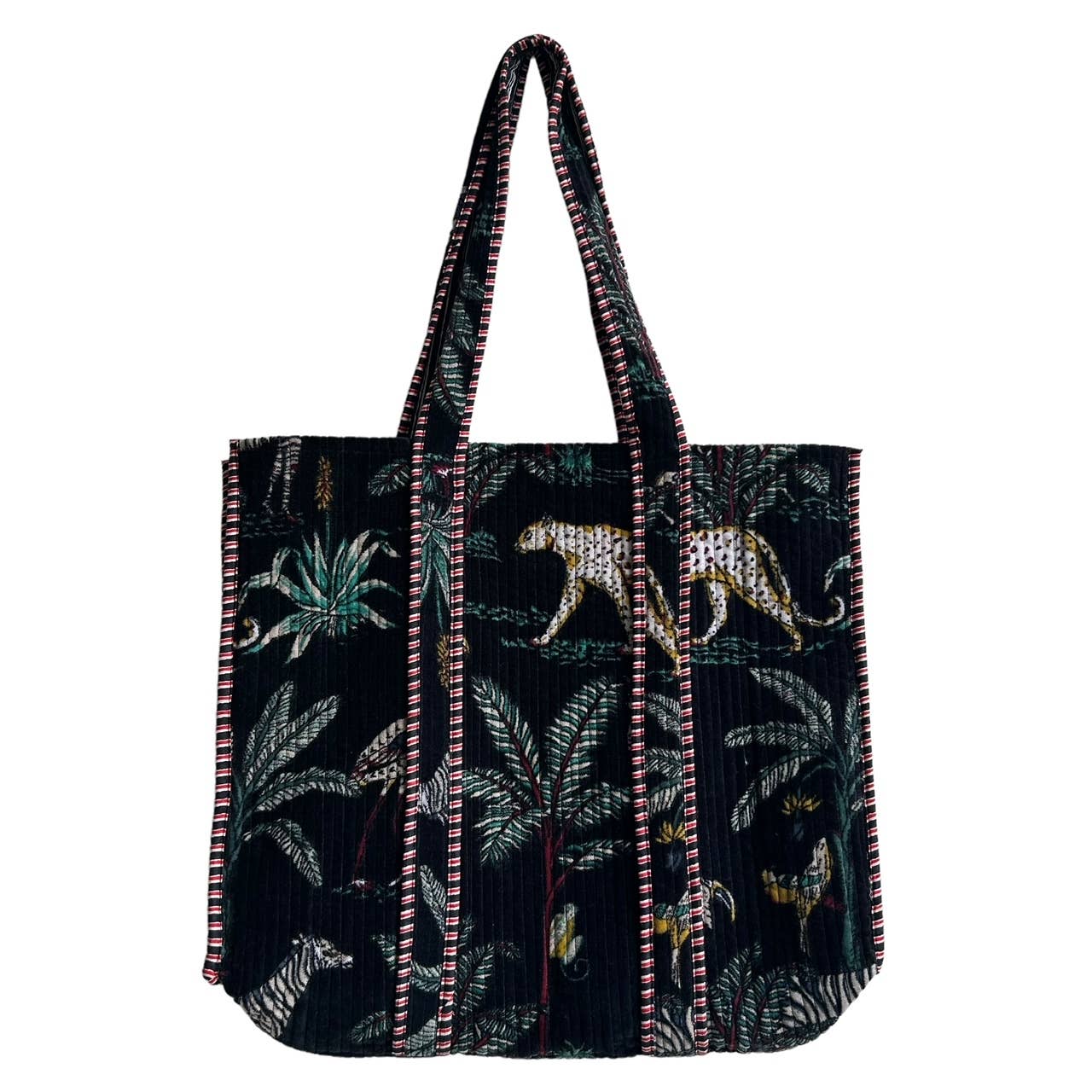 Sixton Madagascar velvet tote bag in black - large