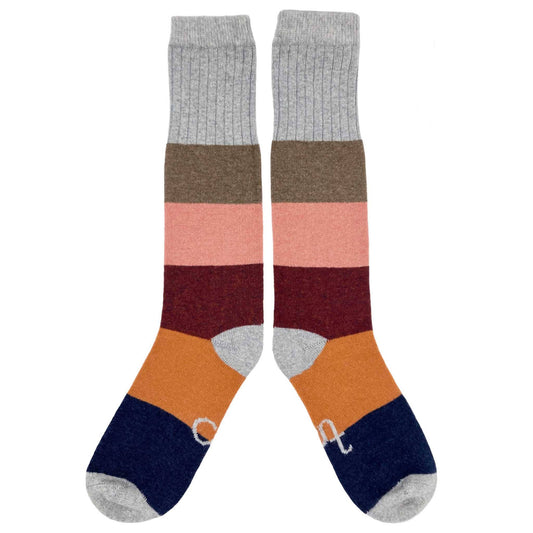 Catherine Tough - Women's Lambswool Long Boot Socks - Block Stripes