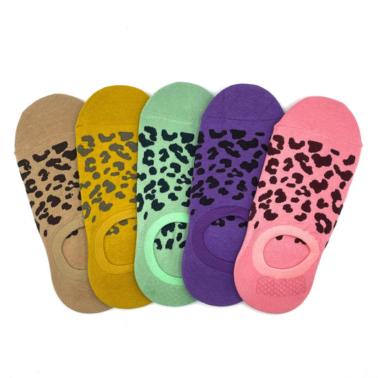 Sixton Leopard Print Trainer Socks in Pink