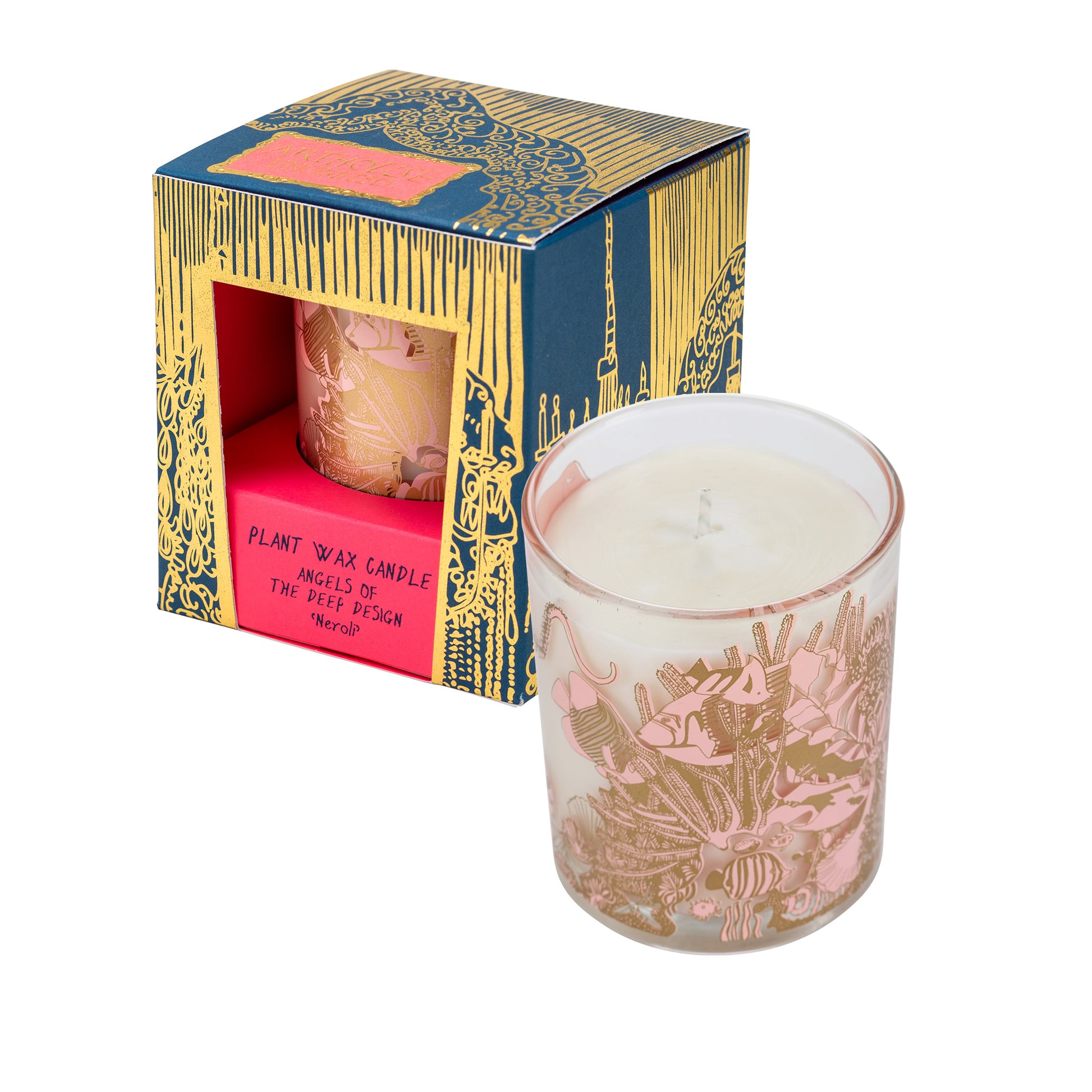 Angels of the Deep Plant Wax Neroli Candle in beautifully designed packaging