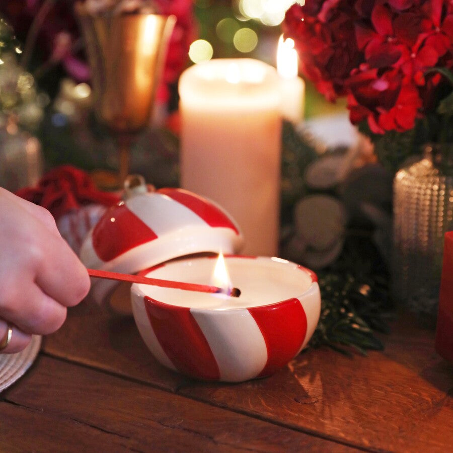 Lisa Angel Candy Cane Stripe Cinnamon Bauble Candle