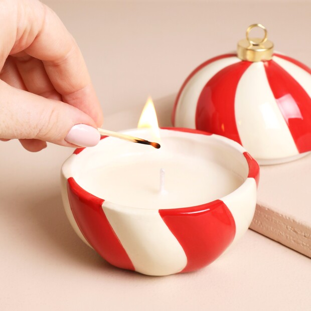 Lisa Angel Candy Cane Stripe Cinnamon Bauble Candle