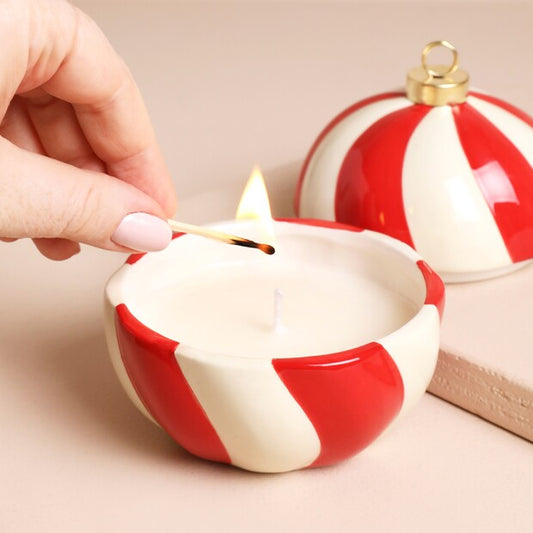 Lisa Angel Candy Cane Stripe Cinnamon Bauble Candle