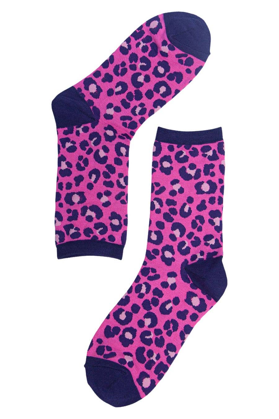 Womens Bamboo Leopard Print Socks Ladies Animal Print Pink