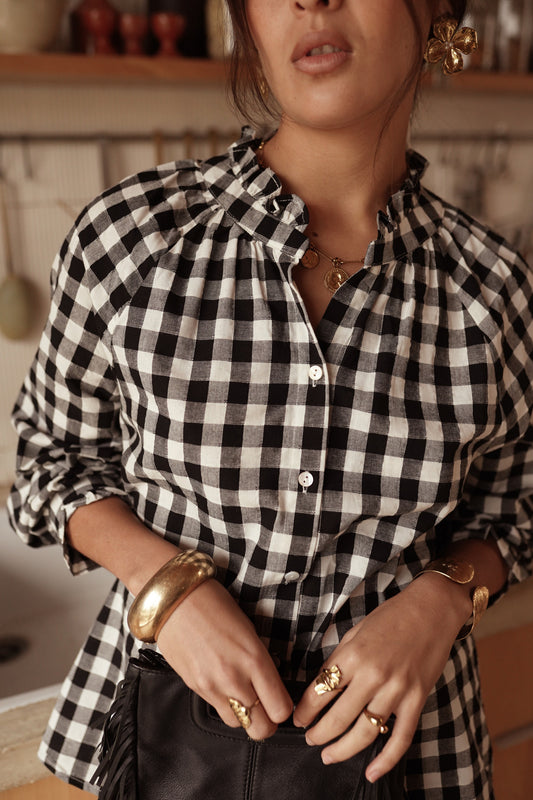 Blair Gingham Check Shirt in White & Black