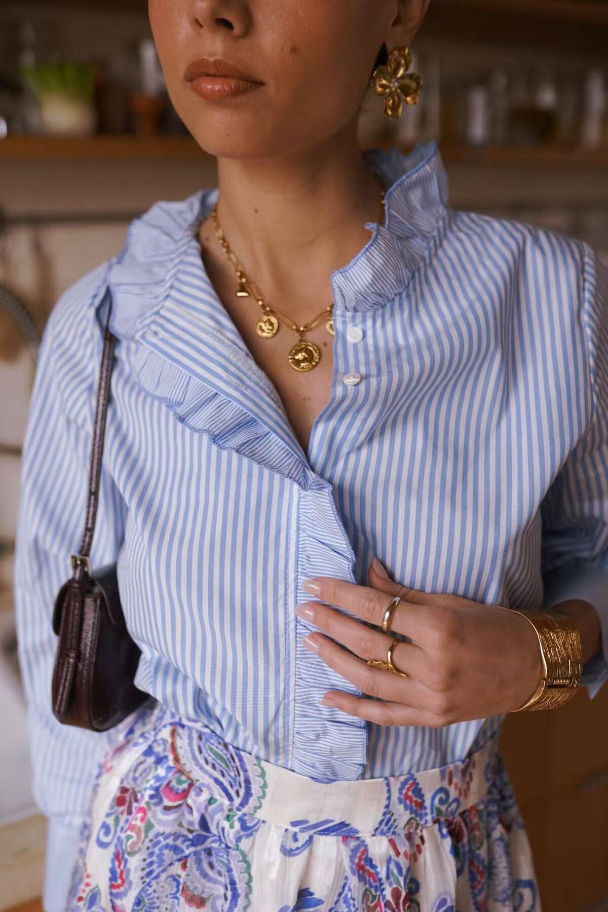 Ophelie Striped Blouse Contrast Stripe Frill collar