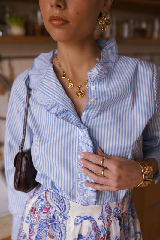 Ophelie Striped Blouse Contrast Stripe Frill collar